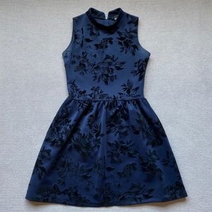 Aqua navy blue velvet flower dress